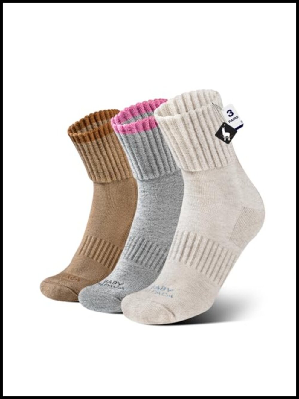 Alpaca Wool Crew Boot Socks 3 Pairs Cushion Arch Support Thermal
